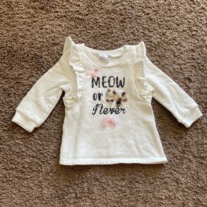 Girls “Meow or Never” Ruffle Sleeve Sweatshirt